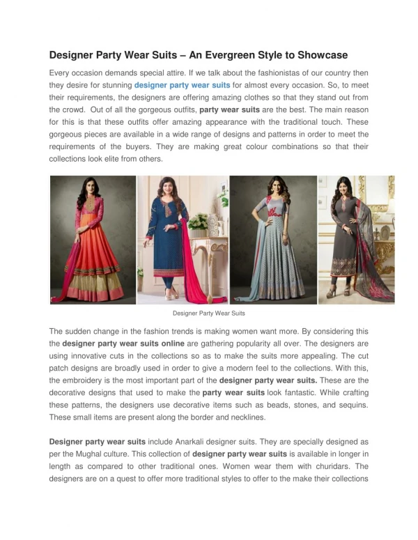 Designer Party Wear Suits - An Evergreen Style to Showcase
