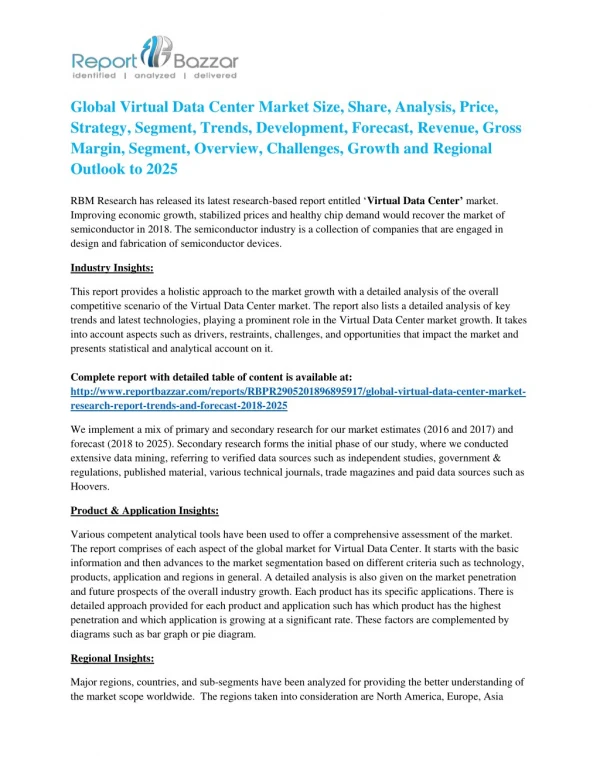 Virtual Data Center Market | 2018 Industry Key Players By Size, Share, Growth, Trends, Forecast 2025