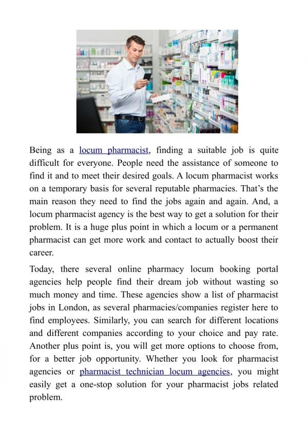 How to go well with locum pharmacist agencies?