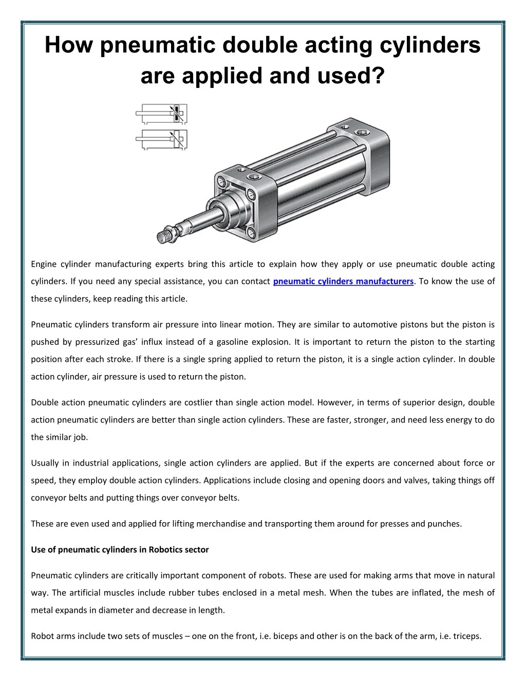 how pneumatic double acting cylinders are applied