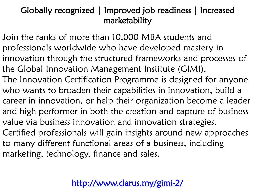 globally recognized improved job readiness