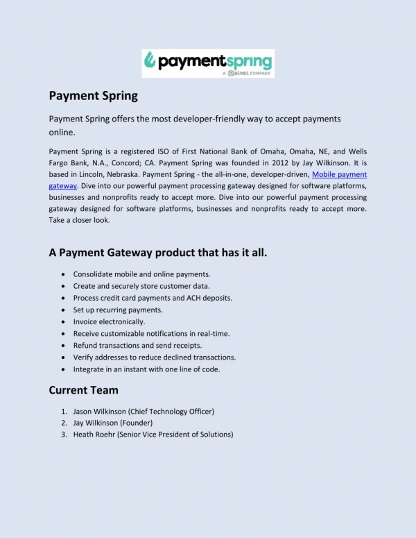 PaymentSpring - Mobile payment gateway