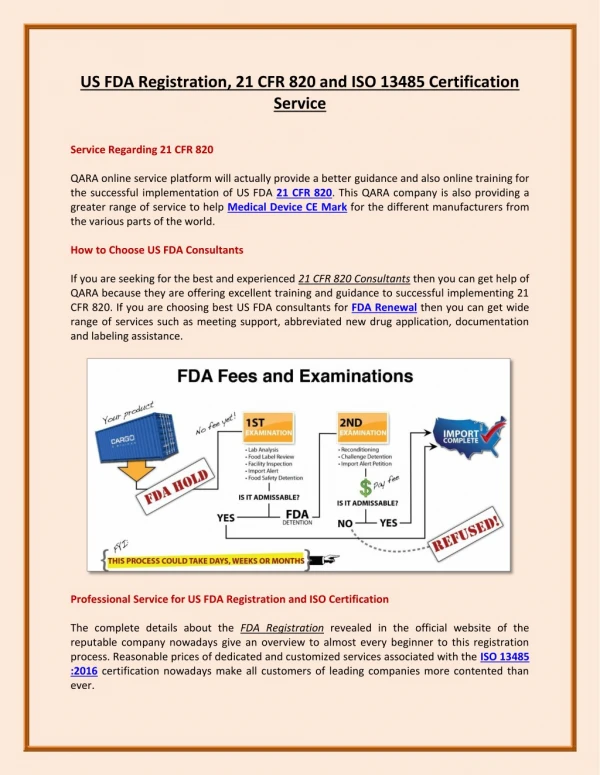 US FDA Registration, 21 CFR 820 and ISO 13485 Certification Service