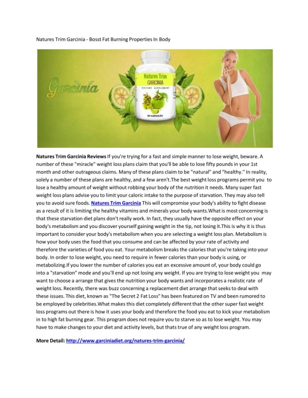 Natures Trim Garcinia - Quickly Loss Weight And Control Hunger