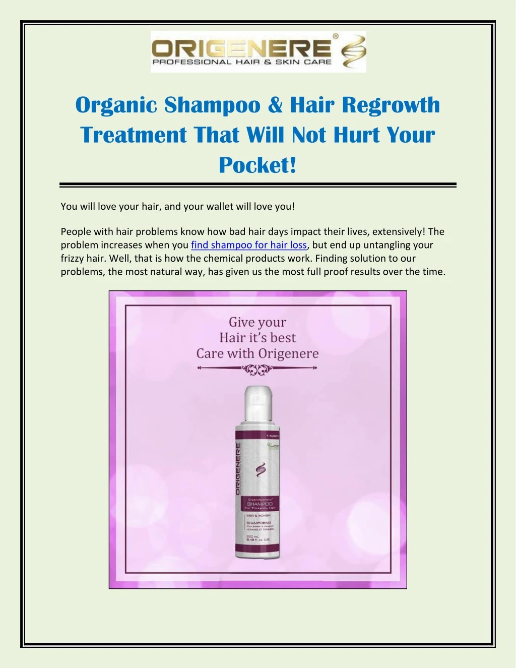 organic shampoo hair regrowth treatment that will
