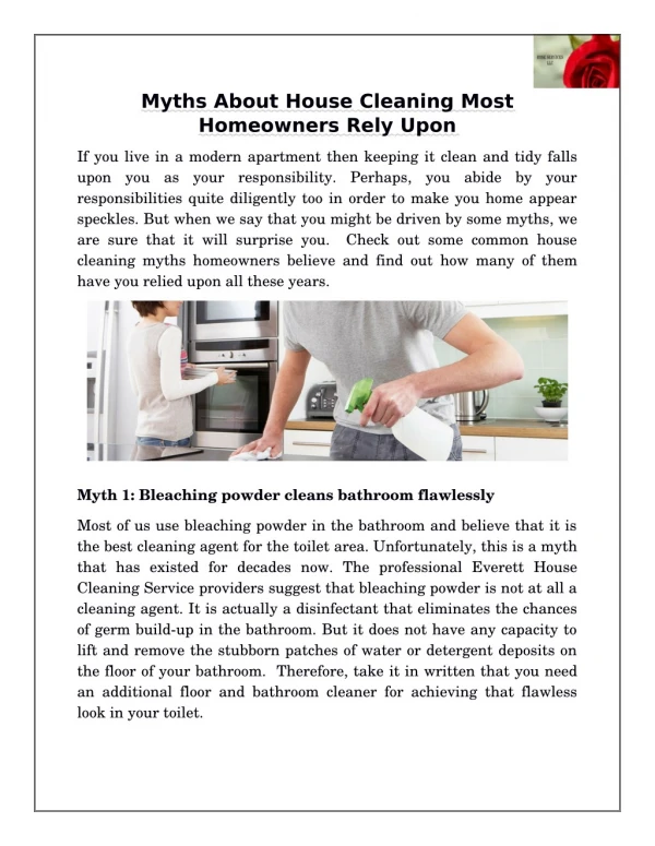 Myths About House Cleaning Most Homeowners Rely Upon