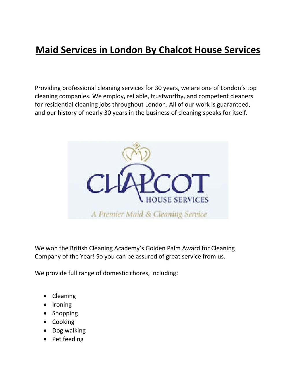 maid services in london by chalcot house services