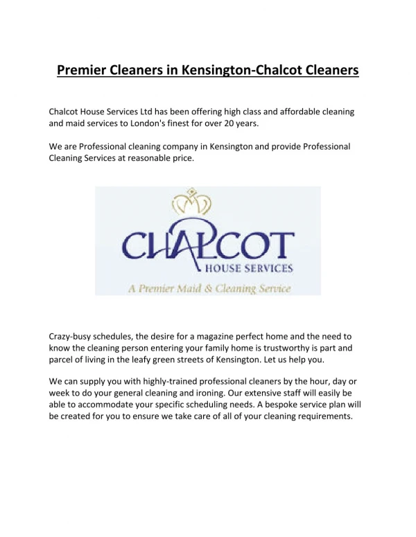 Premier Cleaners in Kensington-Chalcot Cleaners