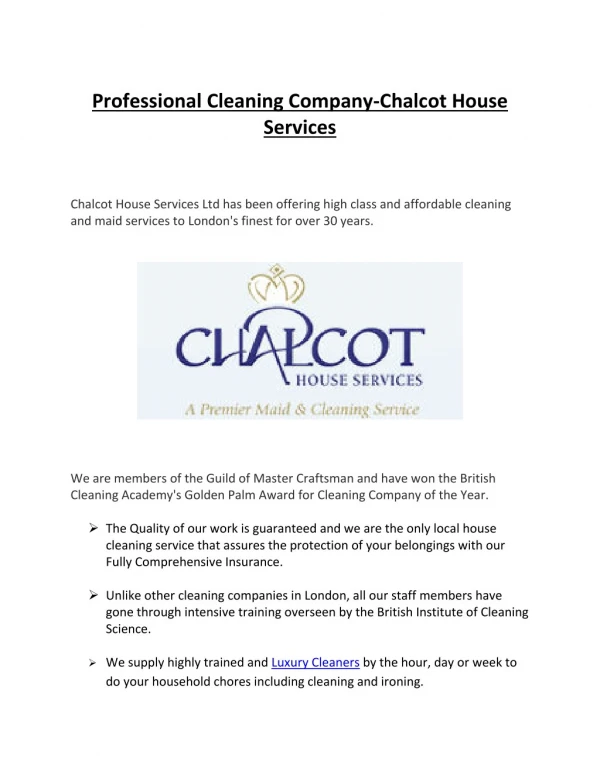 Professional Cleaning Company-Chalcot House Services