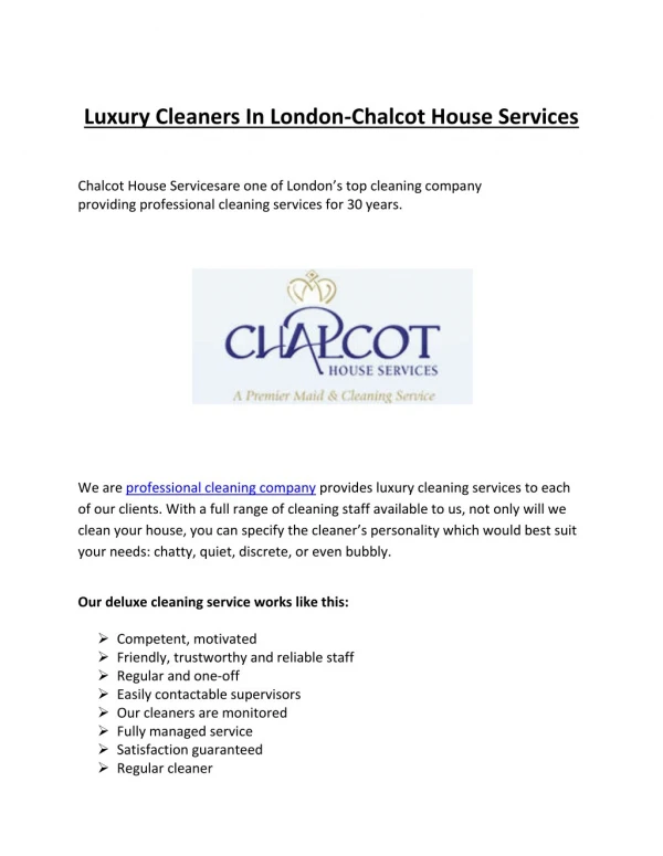 Luxury Cleaners In London-Chalcot House Services
