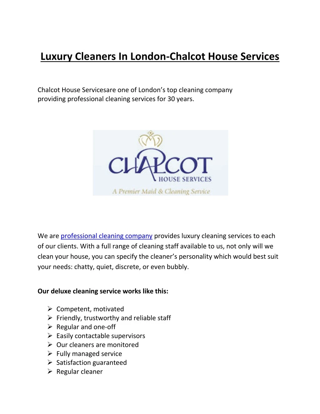 luxury cleaners in london chalcot house services