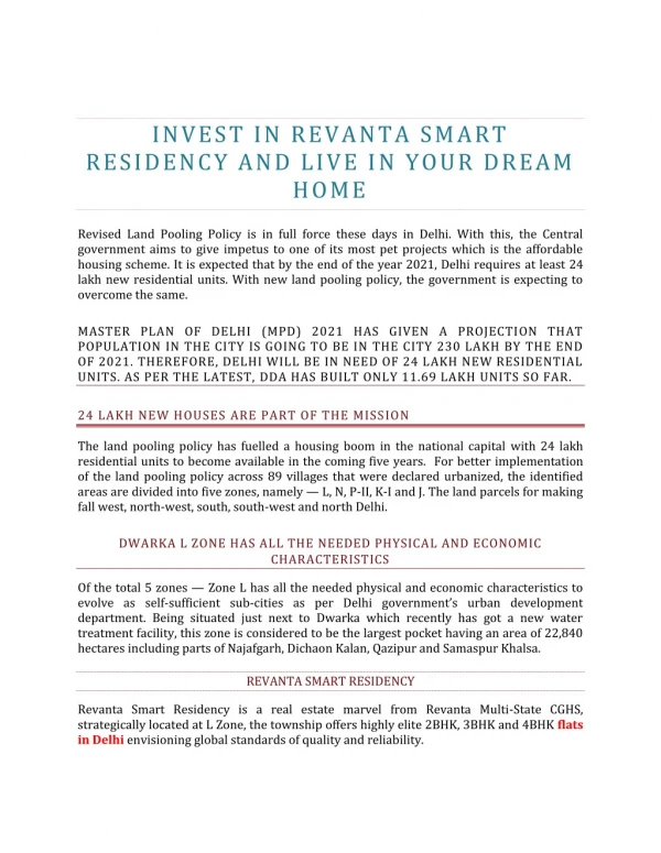 INVEST IN REVANTA SMART RESIDENCY AND LIVE IN YOUR DREAM HOME