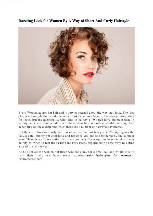 Dazzling Look for Women By A Way of Short And Curly Hairstyle