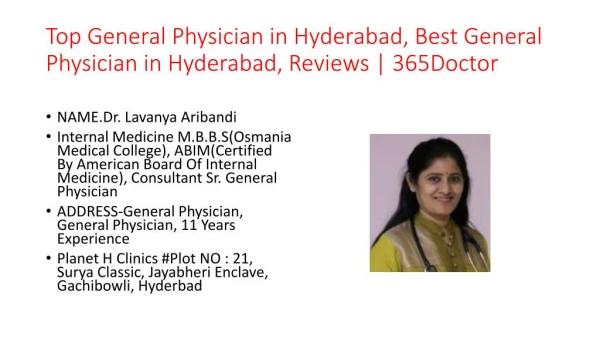 Top General Physician in Hyderabad, Best General Physician in Hyderabad, Reviews | 365Doctor