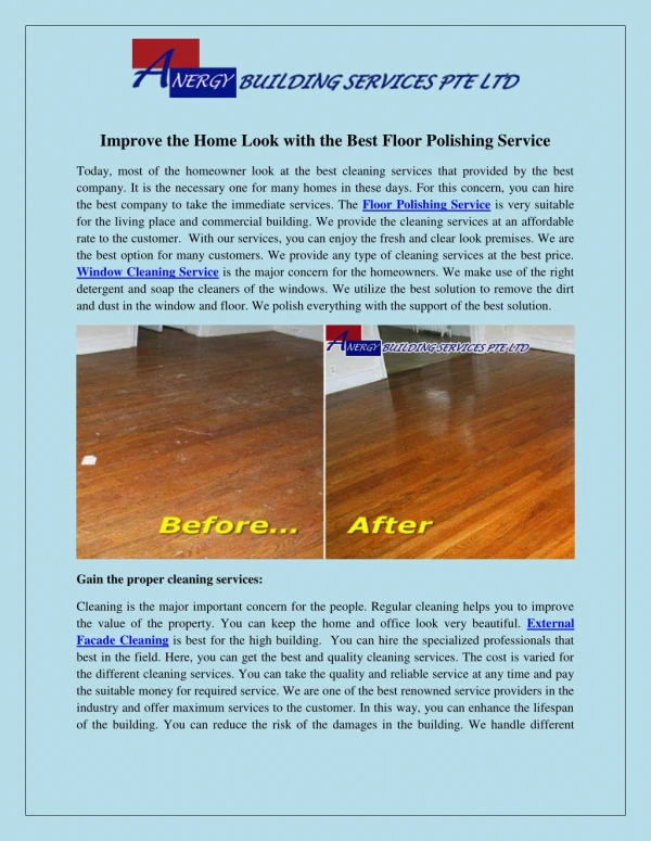Improve the Home Look with the Best Floor Polishing Service