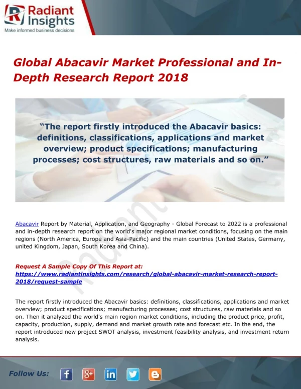 Global Abacavir Market Professional and In-Depth Research Report 2018