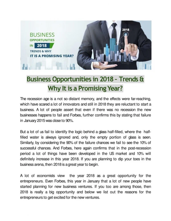 Business Opportunities in 2018 â€“ Trends & Why It is a Promising Year?