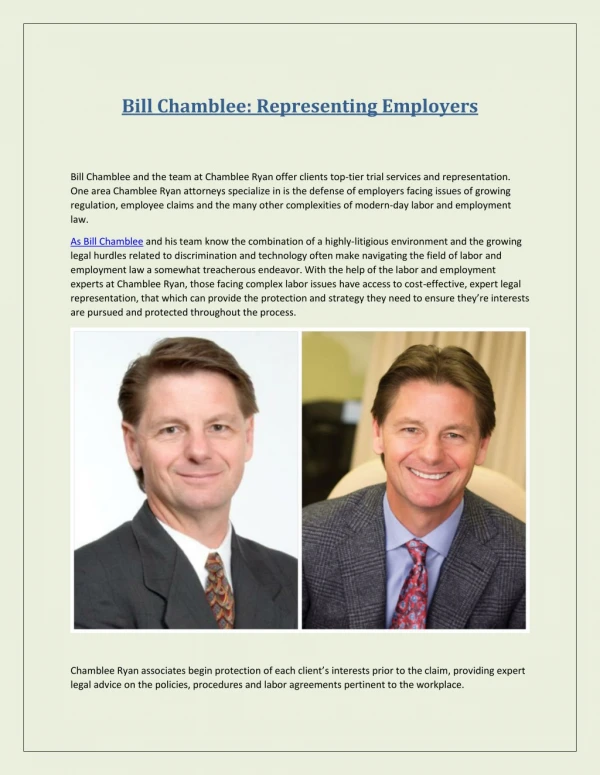 Bill Chamblee Representing Employers