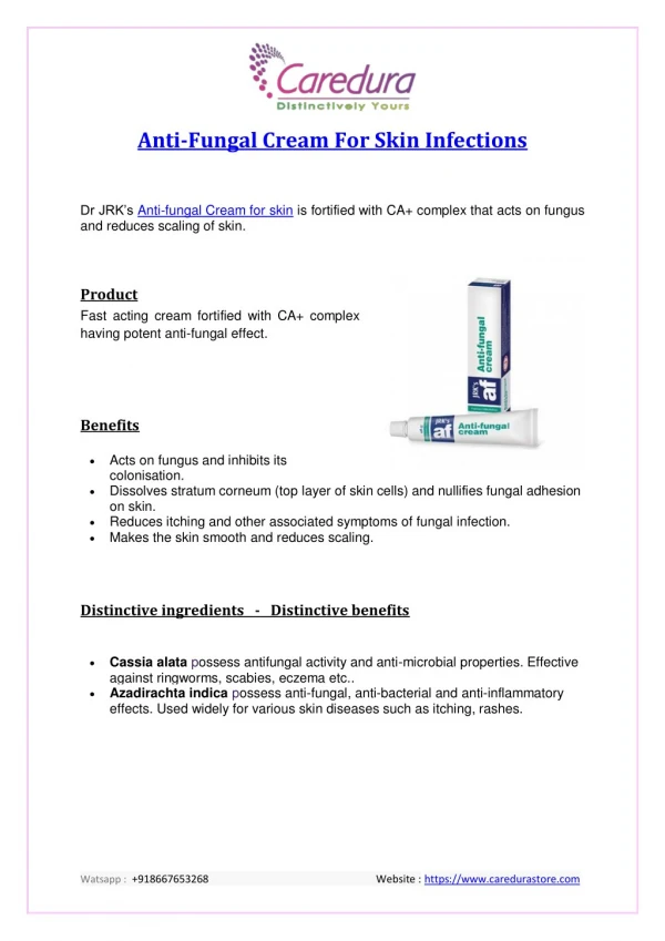 Anti-Fungal Cream For Skin Infections