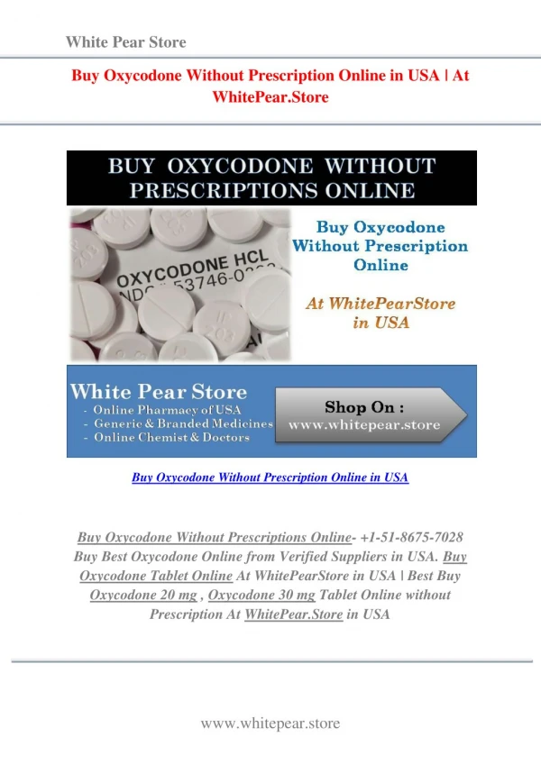 Buy Oxycodone Without Prescription Online in USA | At WhitePear.Store