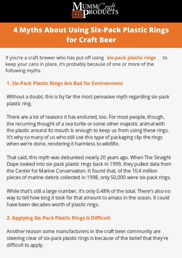 4 Myths About Using Six-Pack Plastic Rings for Craft Beer