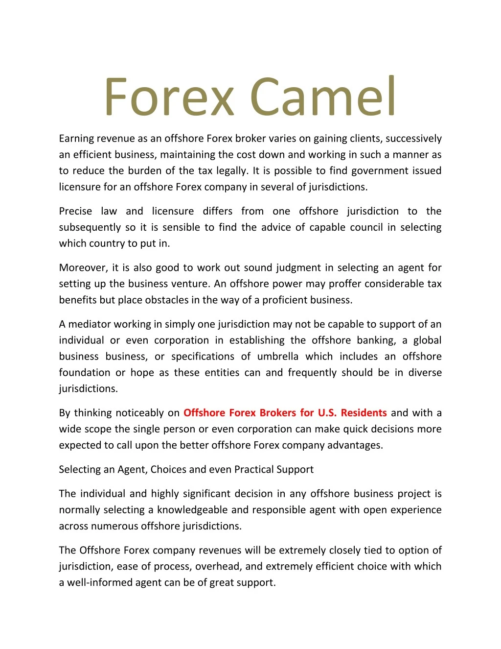 forex camel earning revenue as an offshore forex