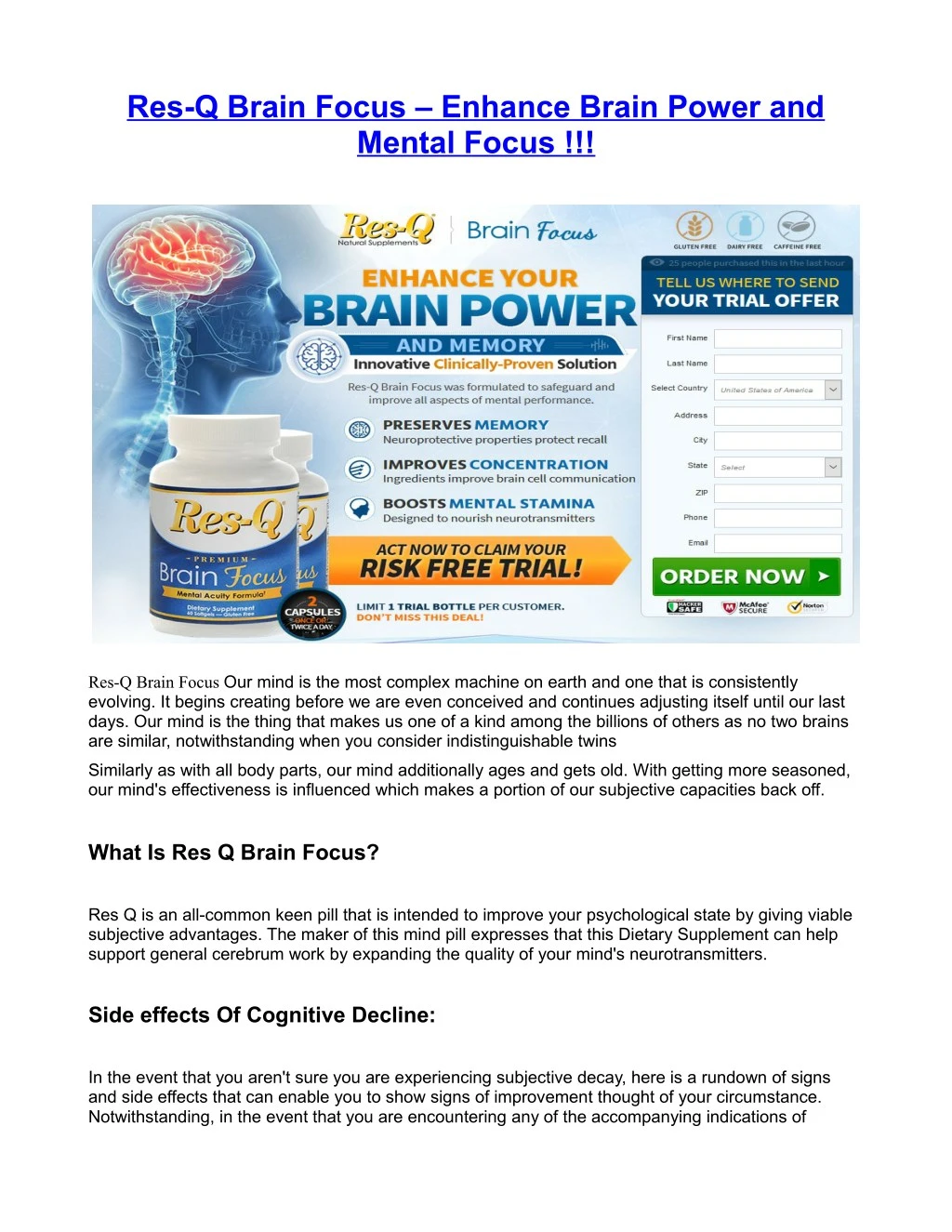res q brain focus enhance brain power and mental