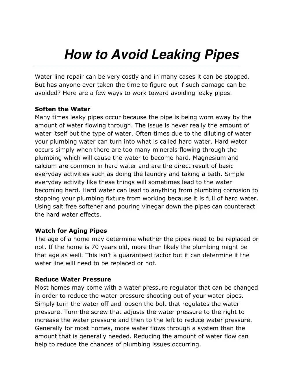 how to avoid leaking pipes