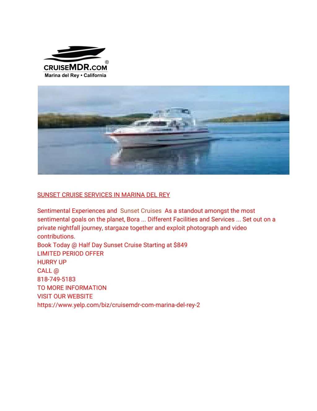 sunset cruise services in marina