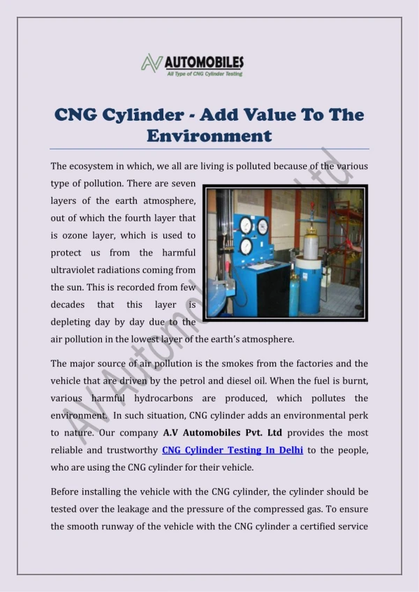 CNG Cylinder - Add Value To The Environment