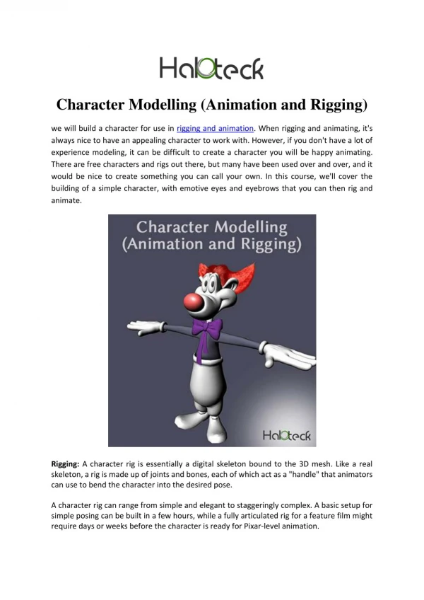 Character Modelling (Animation and Rigging)