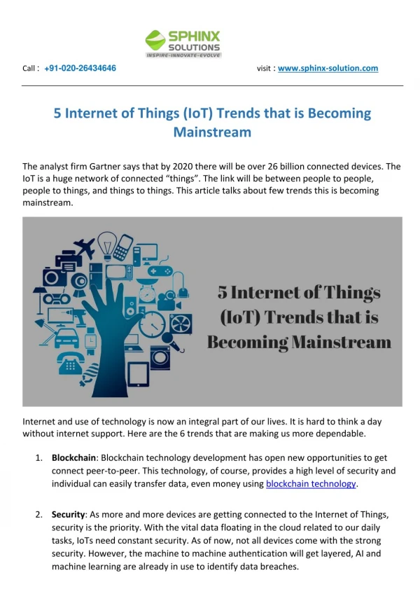 5 Internet of Things (IoT) Trends that is Becoming Mainstream