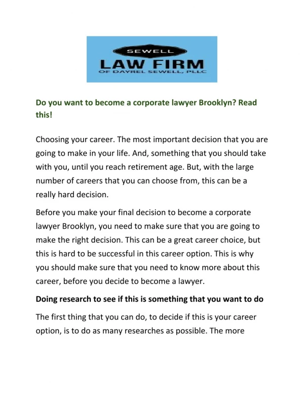 Do you want to become a corporate lawyer Brooklyn? Read this!