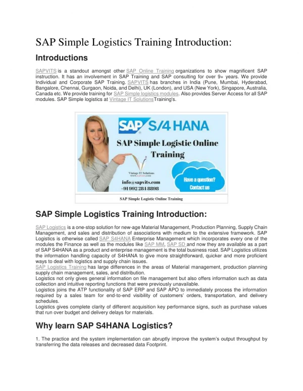 SAP S4 HANA Logistics Training PDF