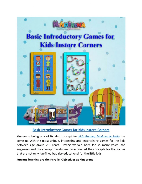 Basic Introductory Games for Kids Instore Corners