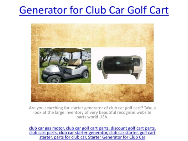 Starter Generator for Club Car Golf Cart