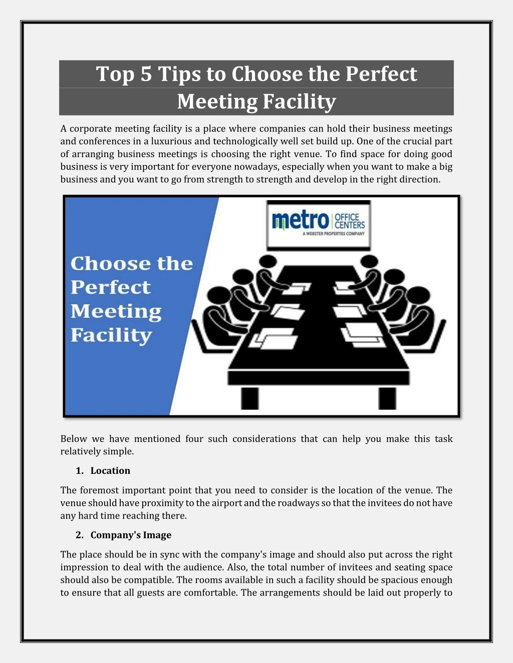 top 5 tips to choose the perfect meeting facility