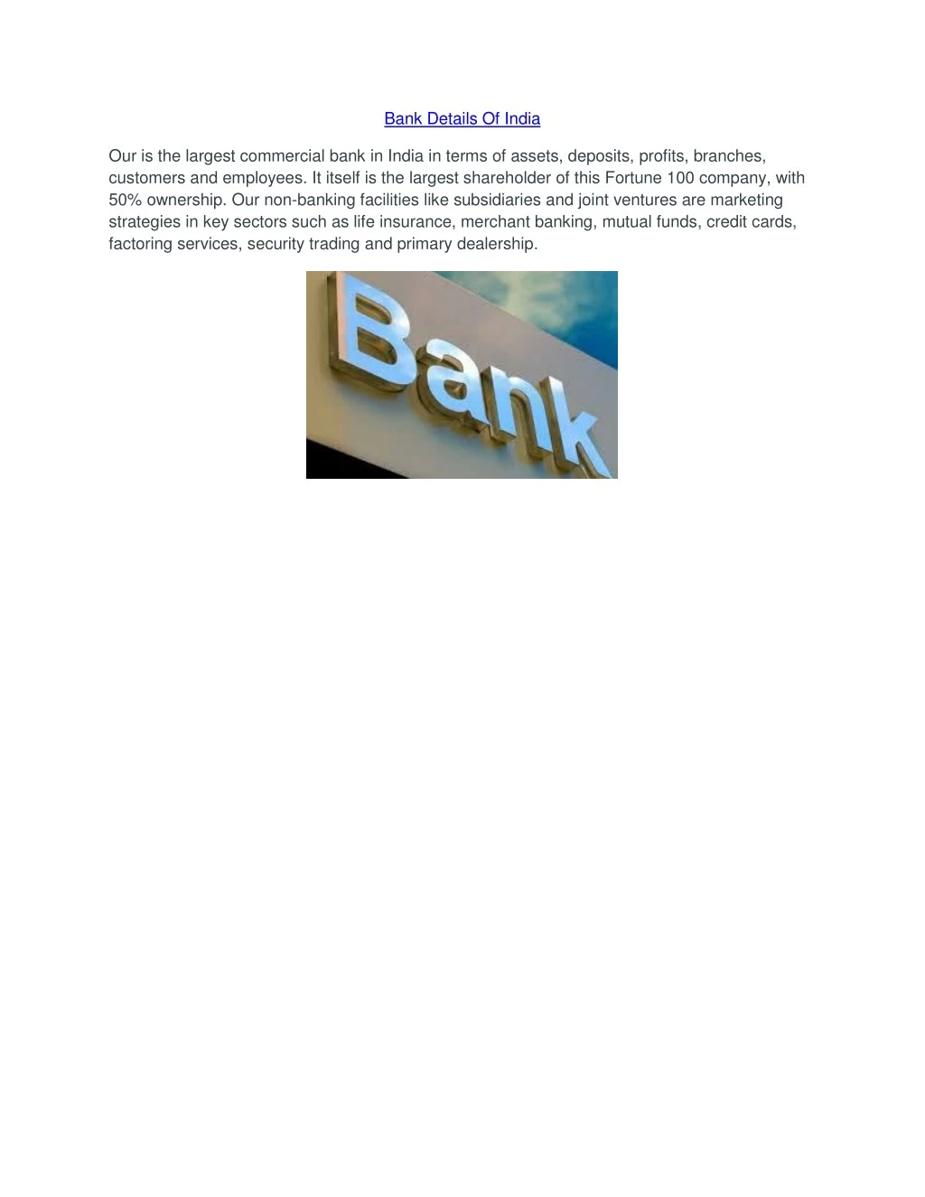 bank details of india
