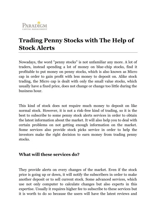 Trading Penny Stocks with The Help of Stock Alerts