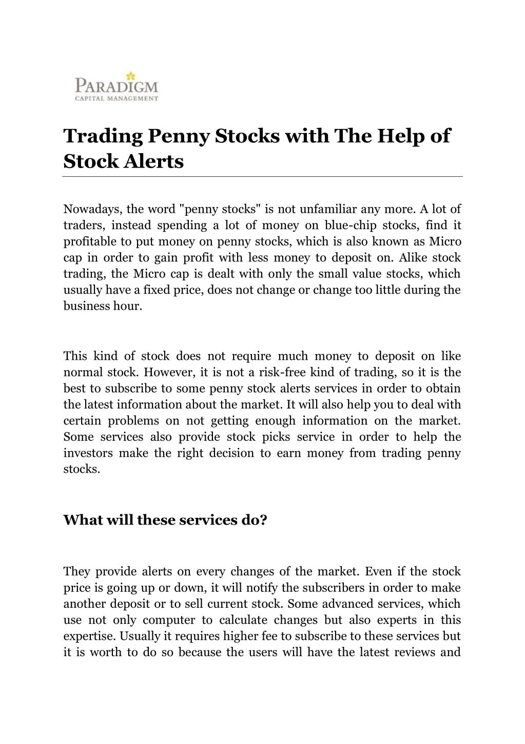 trading penny stocks with the help of stock alerts