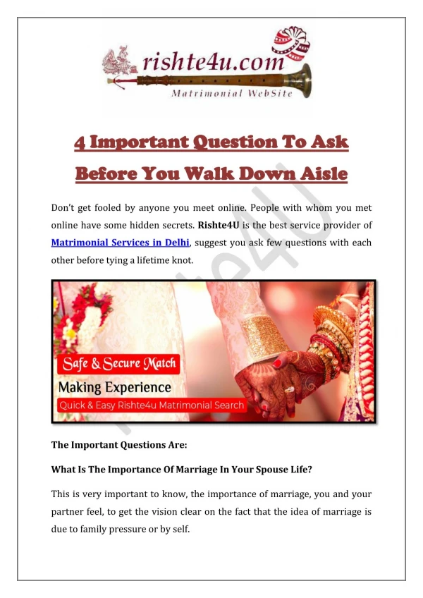 4 Important Question To Ask Before You Walk Down Aisle