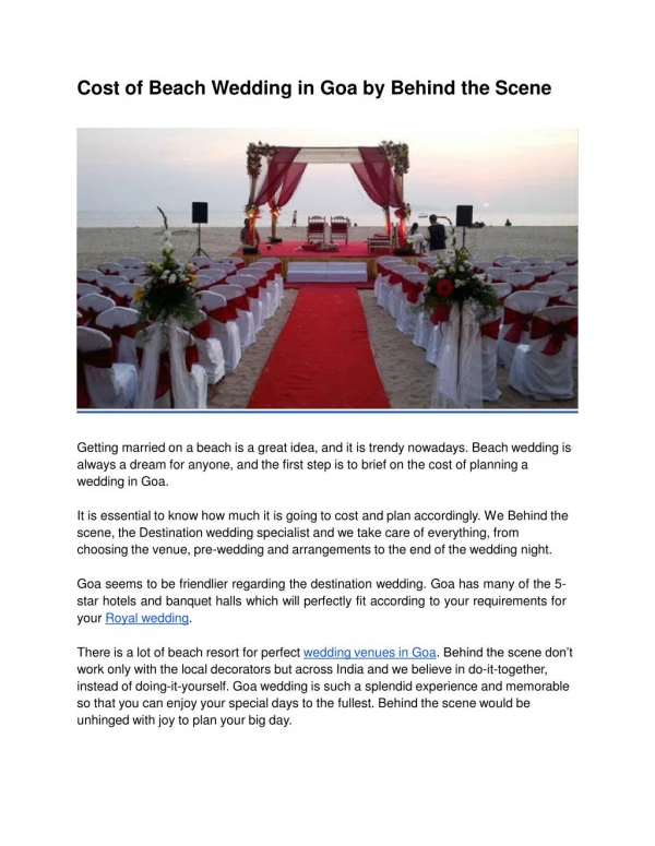 Cost of Beach Wedding in Goa by Behind the Scene