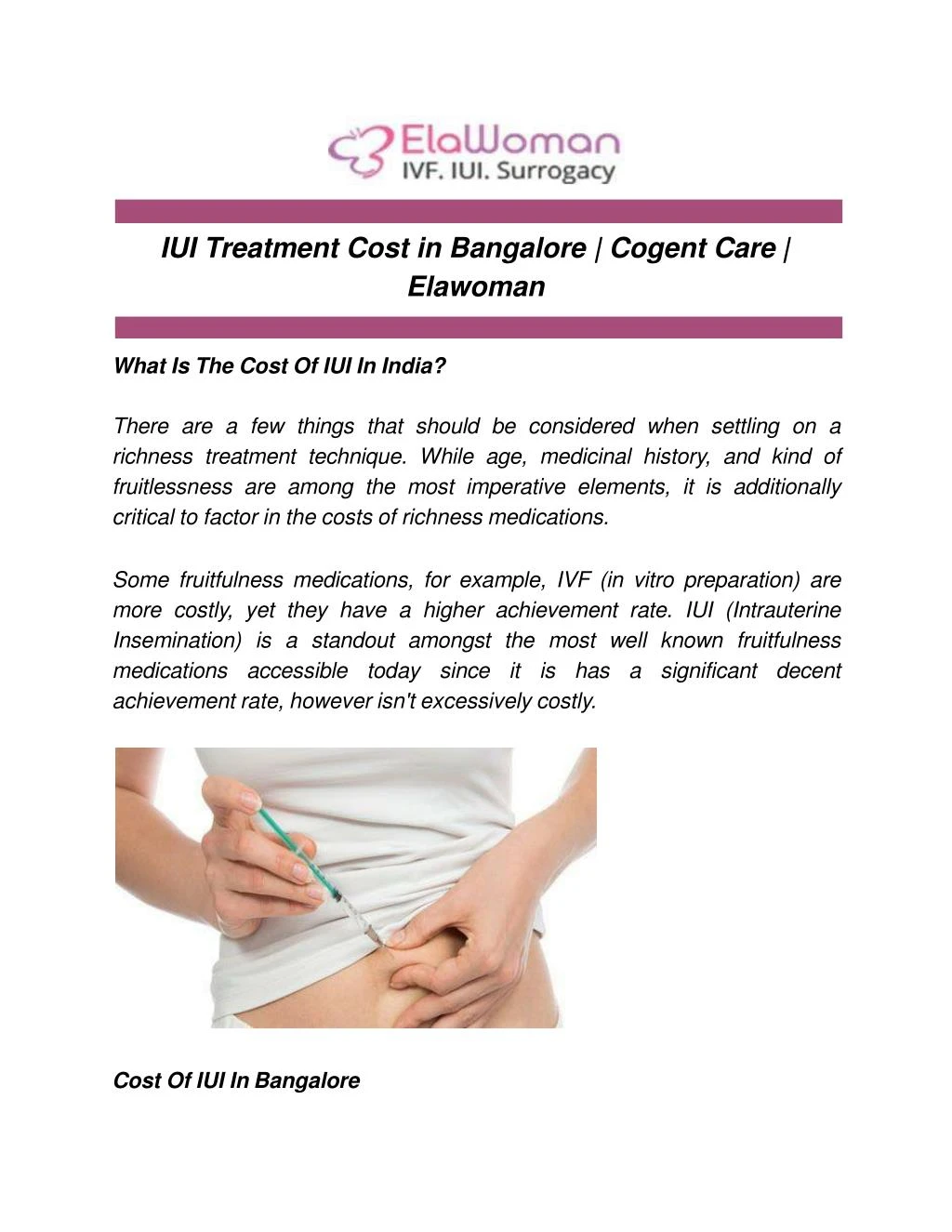 iui treatment cost in bangalore cogent care