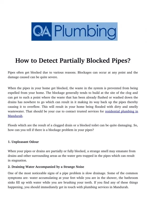 How to Detect Partially Blocked Pipes?