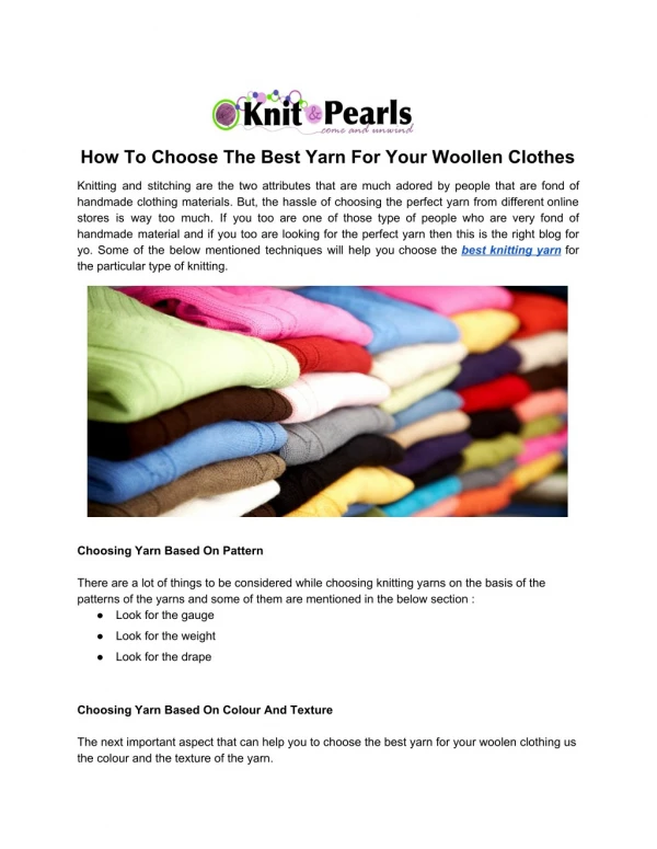 How To Choose The Best Yarn For Your Woollen Clothes