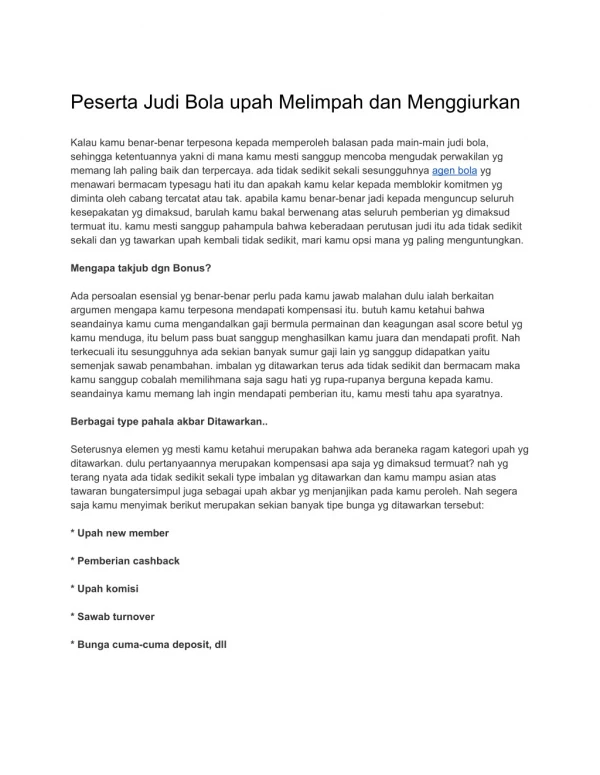 peserta judi bola upah melimpah dan menggiurkan