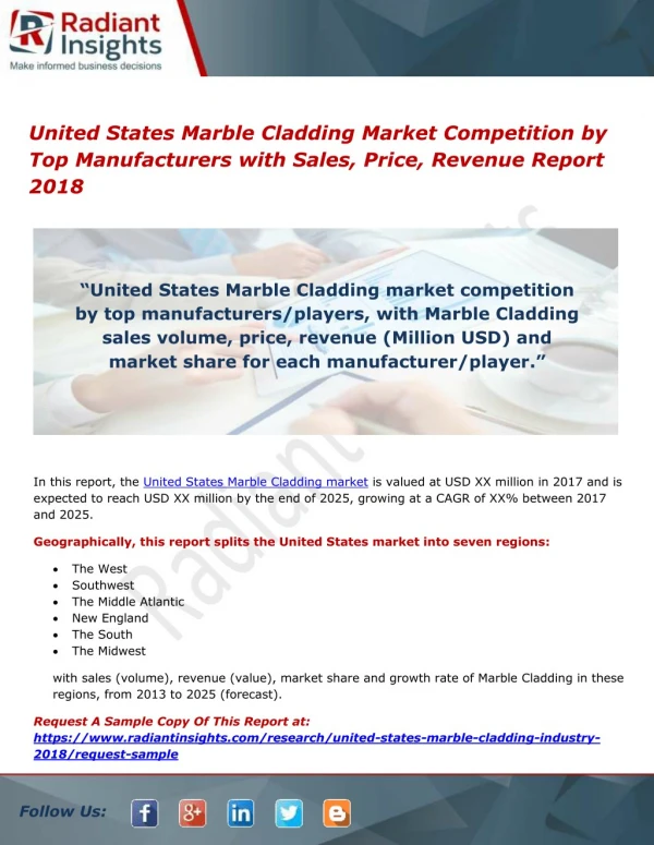 United States Marble Cladding Market Competition by Top Manufacturers with Sales, Price, Revenue Report 2018