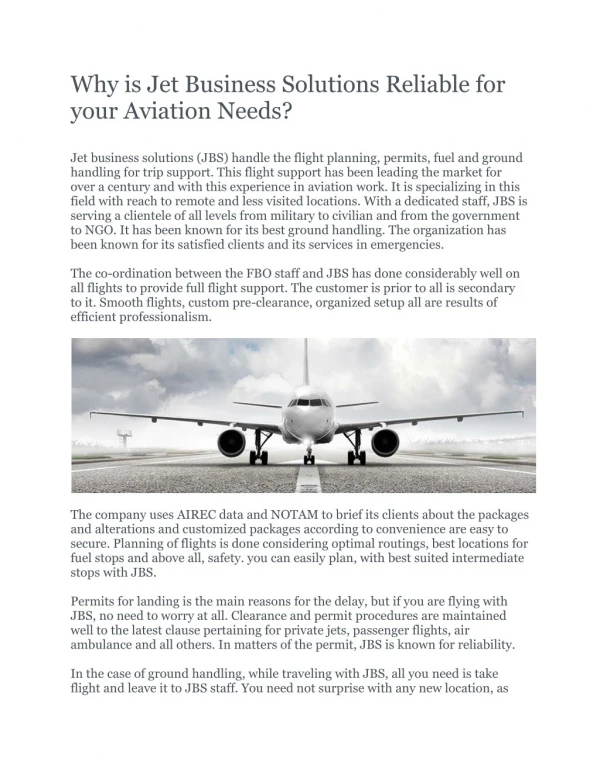 Why JBS is Reliable for Your Aviation Needs?