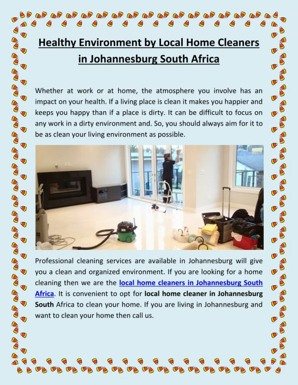 Healthy Environment by Local Home Cleaners in Johannesburg South Africa