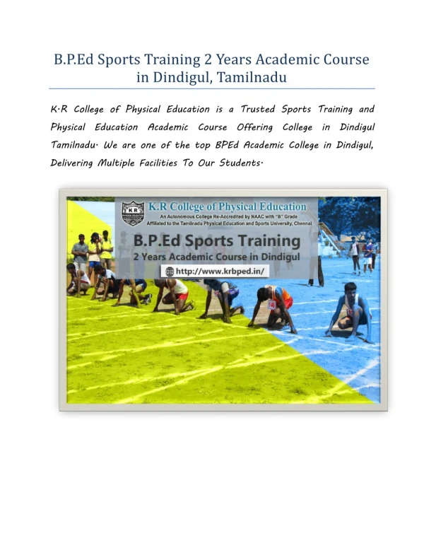 B.P.Ed Sports Training 2 Years Academic Course in Dindigul, Tamilnadu